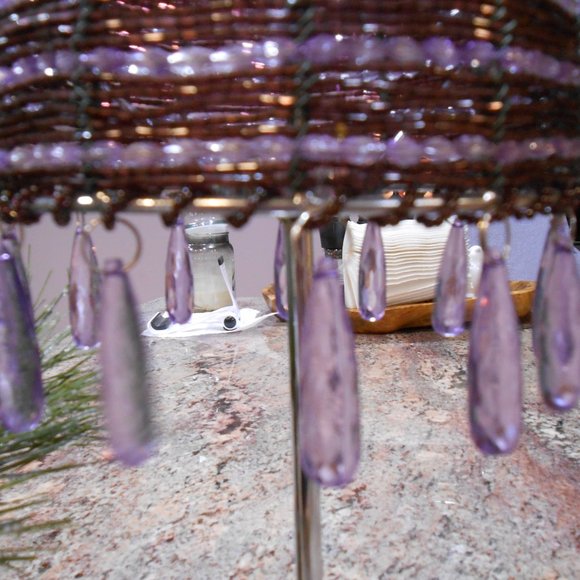 Vintage Purple beaded tea light holder/lamp. - Picture 9 of 13